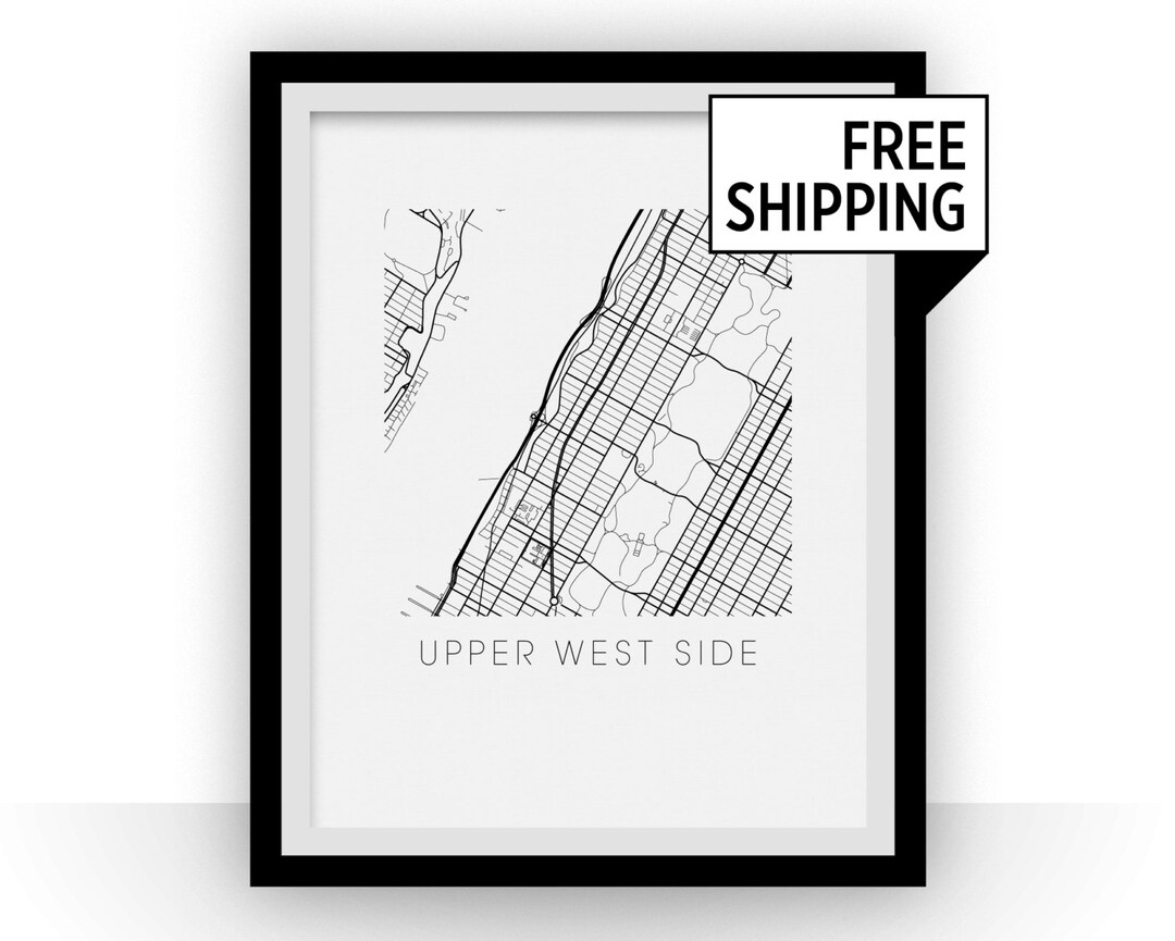 Upper West Side Map Black and White Print - New York Black and White ...