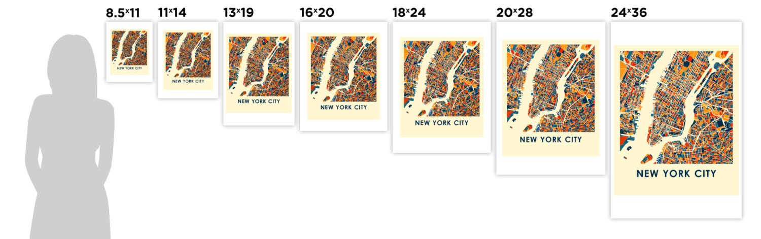 New York City Map Print Full Color Map Poster | Etsy