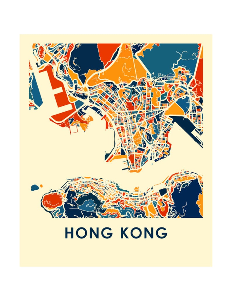 Hong Kong Map Print Full Color Map Poster - Etsy