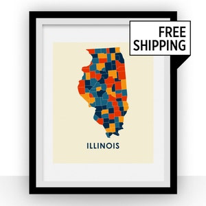 Illinois carte Estampe - affiche carte polychrome