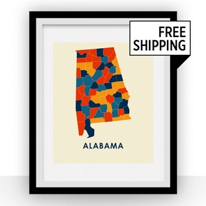 Alabama kaart afdrukken - Full Color kaart Poster