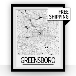 Greensboro Kartenwerke Poster - Usa Karte Print - Art Deco