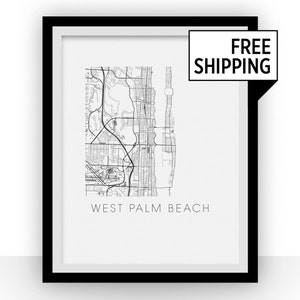 West Palm Beach kaart zwart en wit Print - florida Black en White kaart afdrukken