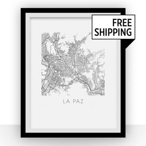 La Paz Map Black and White Print - bolivia Black and White Map Print