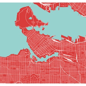 K&ouml;nnte beinhalten: Eine rote und wei&szlig;e Karte einer Stadt mit einem gro&szlig;en Gew&auml;sser in der Mitte. Die Karte zeigt die Stra&szlig;en und Wege der Stadt.