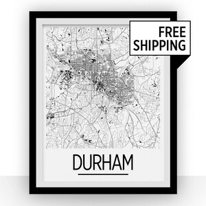 Durham Map Poster - North Carolina Map Print - Art Deco Series