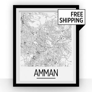 Amman Map Poster - jordan Map Print - Art Deco Series