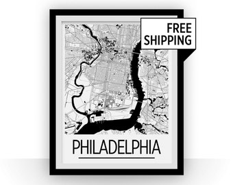 Philadelphia Map Poster - usa Map Print - Art Deco Series