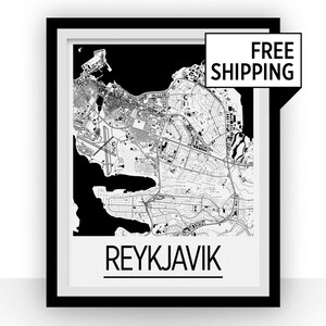 Série d'Art déco affiches - impression de carte Islande - Reykjavik carte
