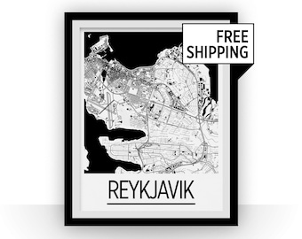 Reykjavik - Island Karte Drucken - Poster Art Deco Kartenwerke