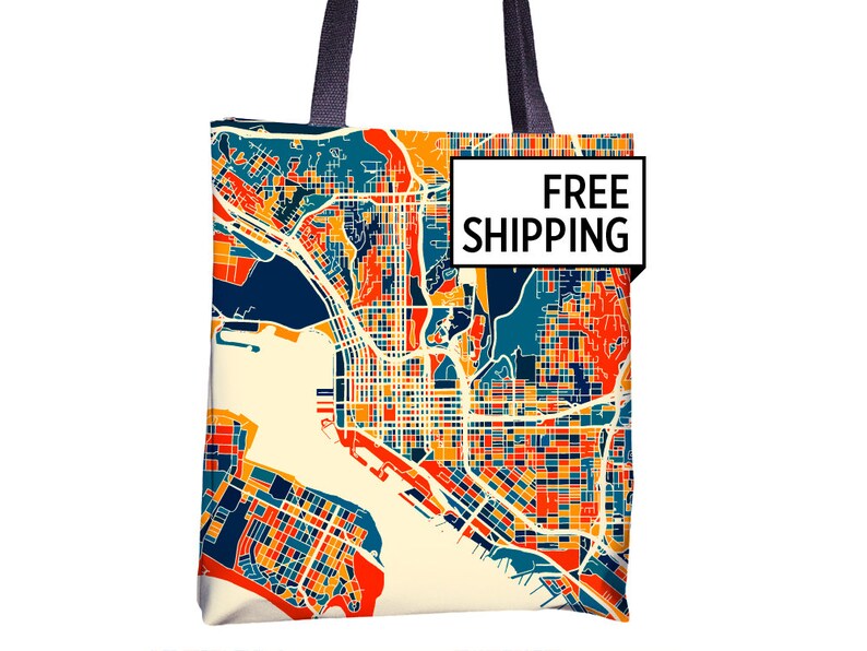 San Diego Map Tote Bag California Map Tote Bag 15x15 Etsy