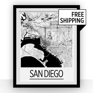 San Diego carte série Art déco d'affiches - usa Map Print-