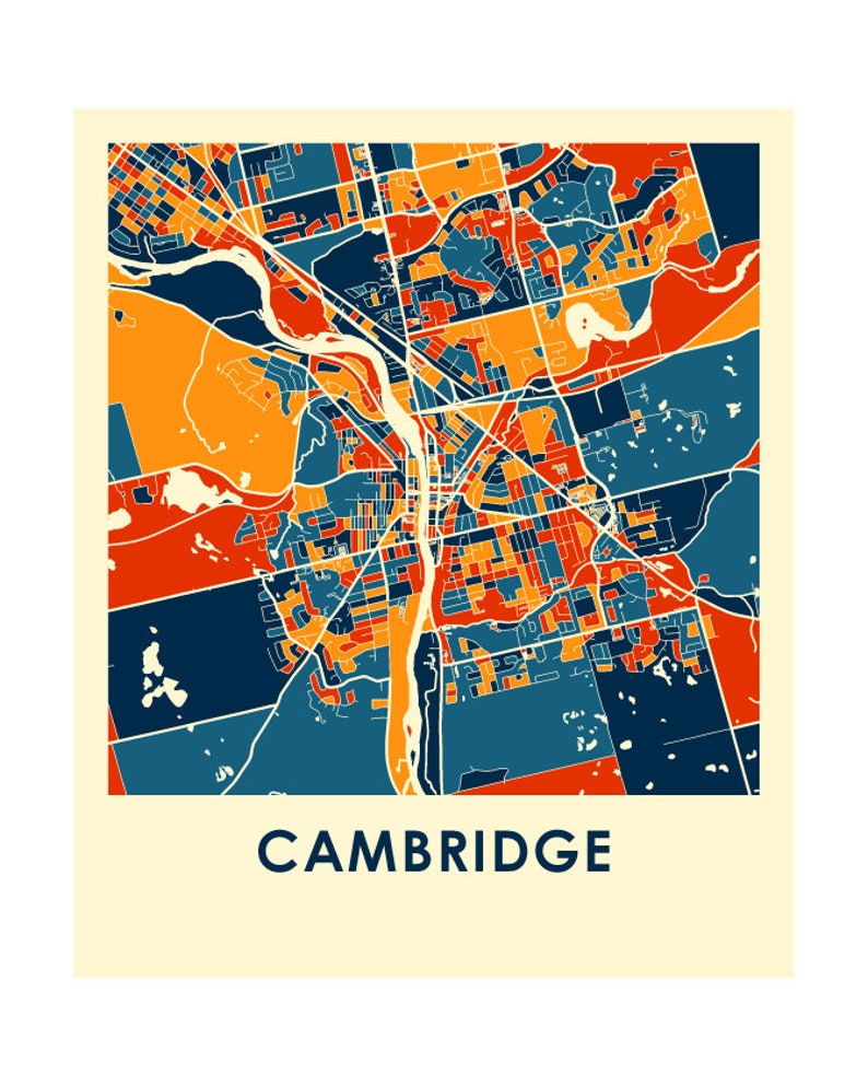 Cambridge ontario map print full color map poster etsy