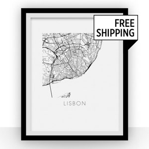Lisbon Map Black and White Print - portugal Black and White Map Print