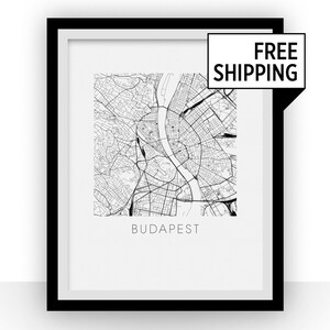 Budapest Map Black and White Print - hungary Black and White Map Print
