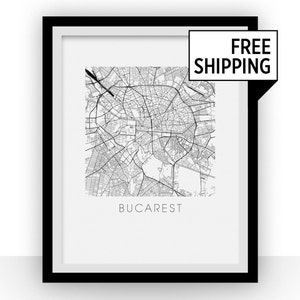 Bucharest Map Black and White Print - romania Black and White Map Print