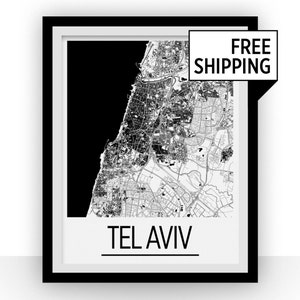 Tel Aviv Carte série Art déco d'affiches - impression carte d'Israël-