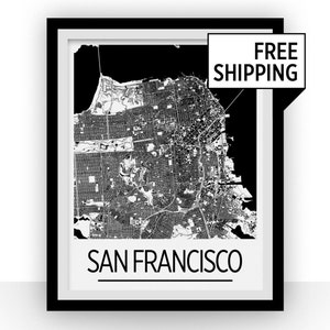 Série de San Francisco cartes Poster - usa Map Print - Art déco