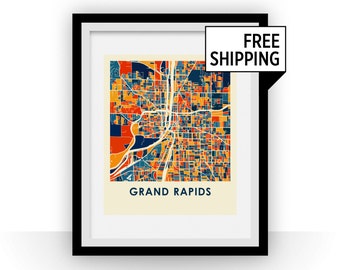 Grand Rapids anzeigen Print - Vollfarb-Karte-Poster