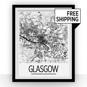 Glasgow Map Poster - uk Map Print - Art Deco Series