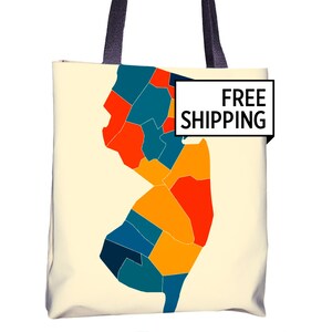 New Jersey Map Tote Bag - NJ Map Tote Bag 15x15