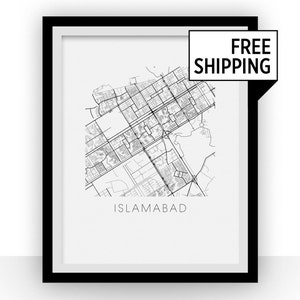 Islamabad Map Black and White Print - pakistan Black and White Map Print