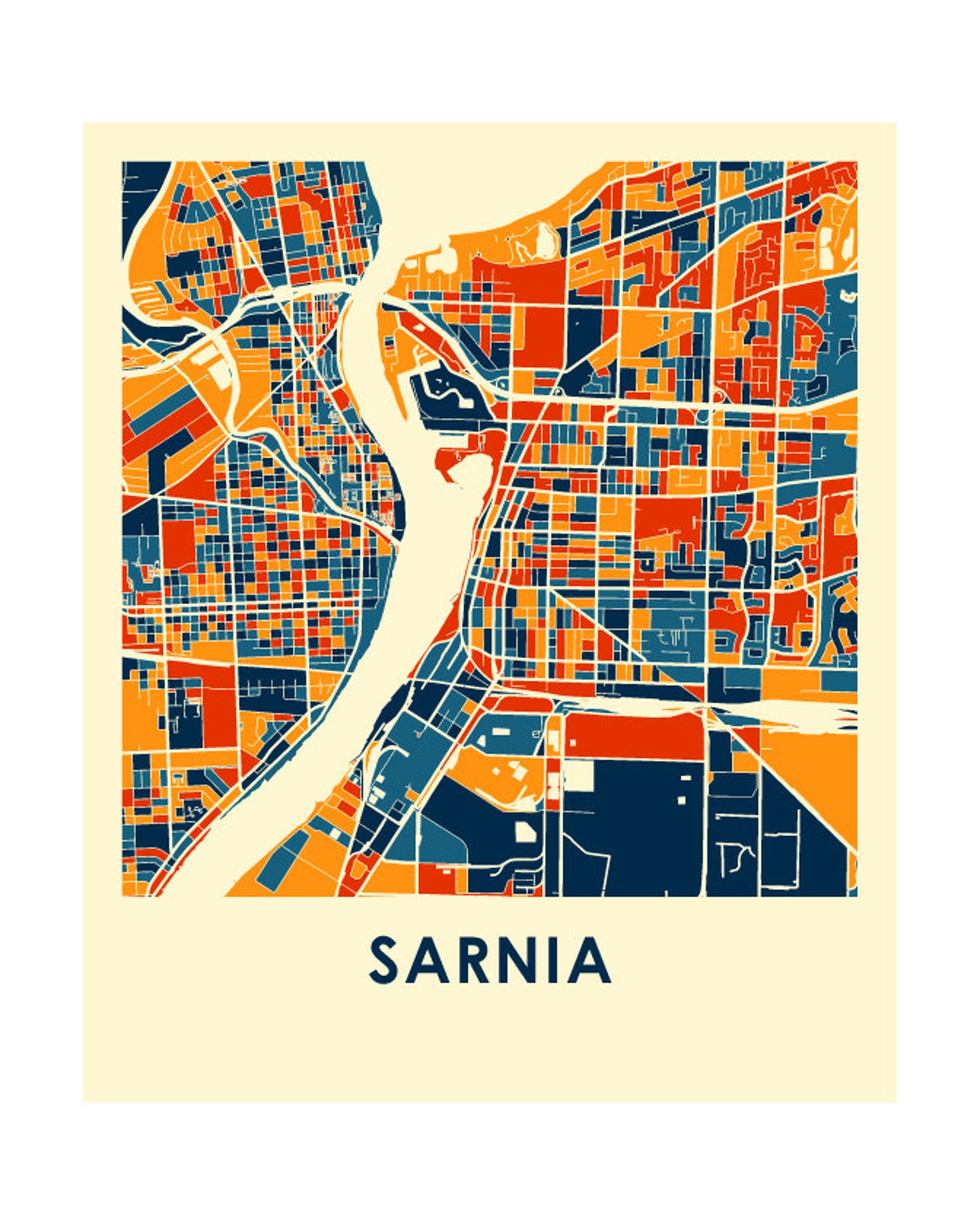 Sarnia Ontario Map Print Full Color Map Poster Etsy