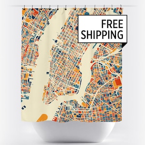 New York City Map Shower Curtain - usa Shower Curtain - Chroma Series