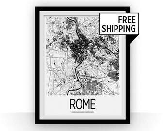 Rome Map Poster - italy Map Print - Art Deco Series