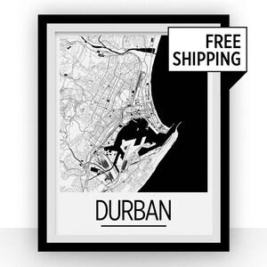 Durban Map Poster - South Africa Map Print - Art Deco Series