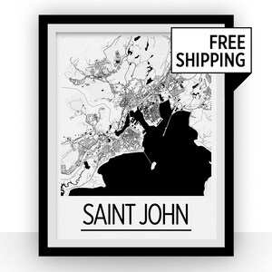 Saint John NB Map Poster - New Brunswick Map Print - Art Deco Series - Etsy