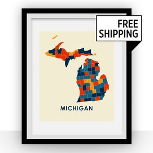 Michigan Map Print - Full Color Map Poster