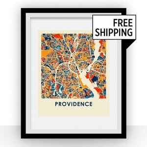 Providence RI carte imprimer - tout en couleur carte affiche