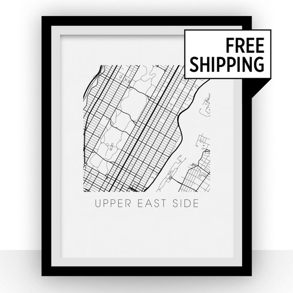 Upper East Side Map Black and White Print - new york Black and White Map Print