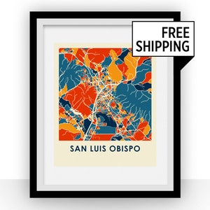 San Luis Obispo carte imprimer - tout en couleur carte affiche