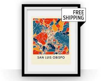 San Luis Obispo kaart afdrukken - Full Color kaart Poster