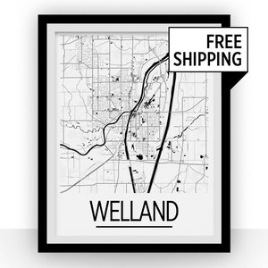 Affiche de la carte Welland Ontario - Impression de la carte de l'Ontario - Série Art Déco