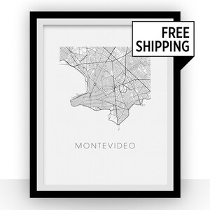 Montevideo Map Black and White Print - uruguay Black and White Map Print