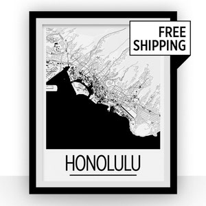 Honolulu Karte Poster - USA Karte Druck - Art Deco Serie
