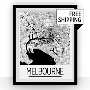 Melbourne Map Poster - australia Map Print - Art Deco Series