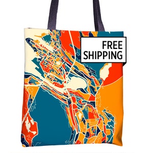 Bergen Map Tote Bag - Norway Map Tote Bag 15x15