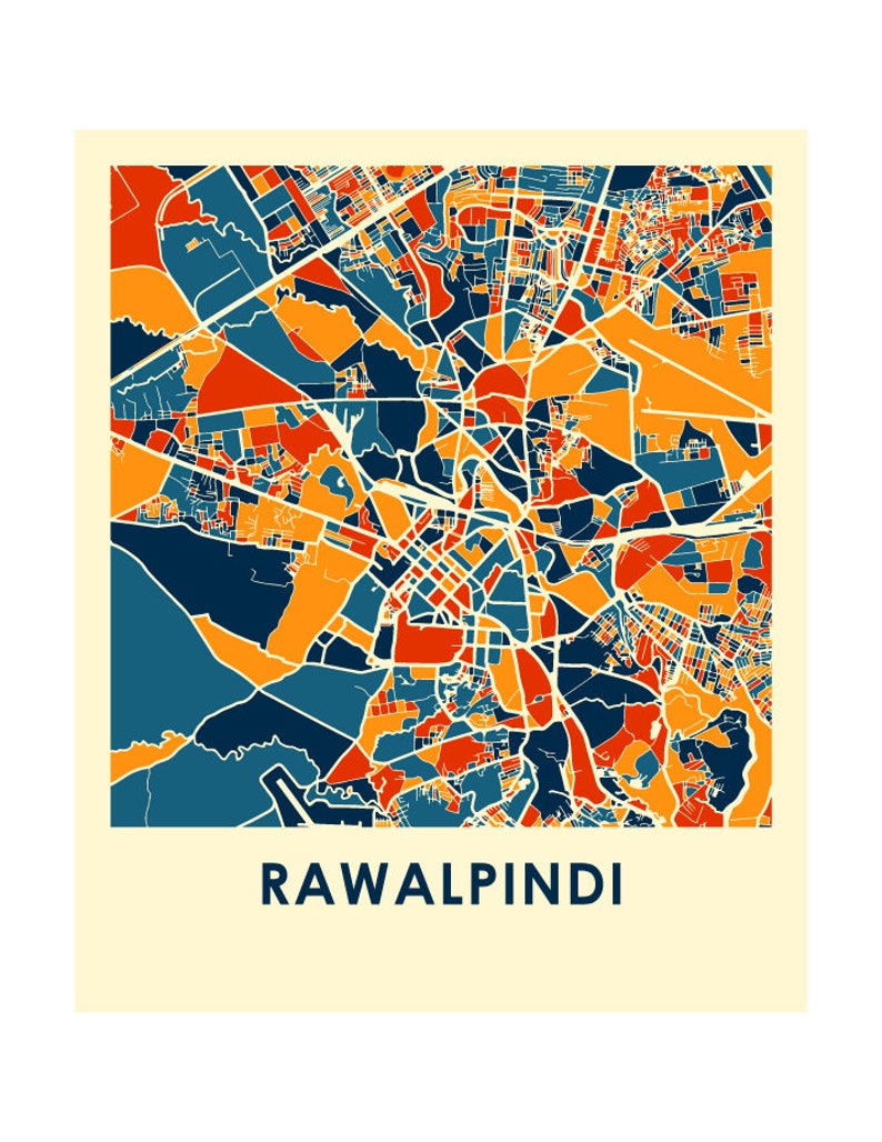 Rawalpindi Map Print Full Color Map Poster Etsy