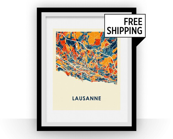 Lausanne Map Print Full Color Map Poster | Etsy
