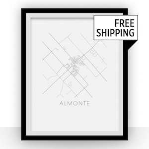 Almonte Map Black and White Print - ontario Black and White Map Print