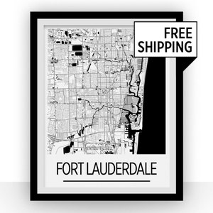 Fort Lauderdale Map Poster - usa Map Print - Art Deco Series