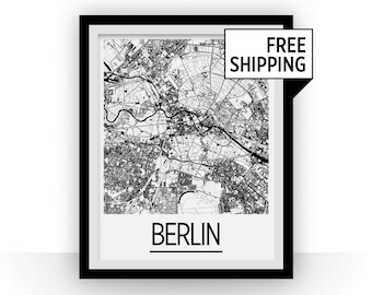 Berlin Map Poster - germany Map Print - Art Deco Series