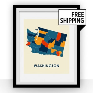Washington carte Estampe - affiche carte polychrome