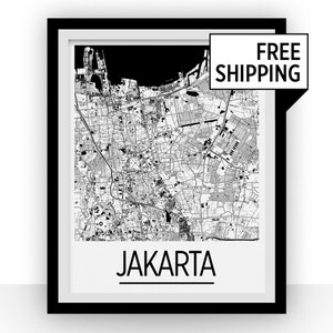 Jakarta Map Poster indonesia Map Print Art Deco Series image 1