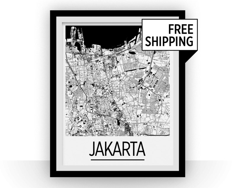 Jakarta Map Poster indonesia Map Print Art Deco Series image 1