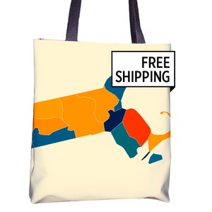 Massachusetts Map Tote Bag - MA Map Tote Bag 15x15